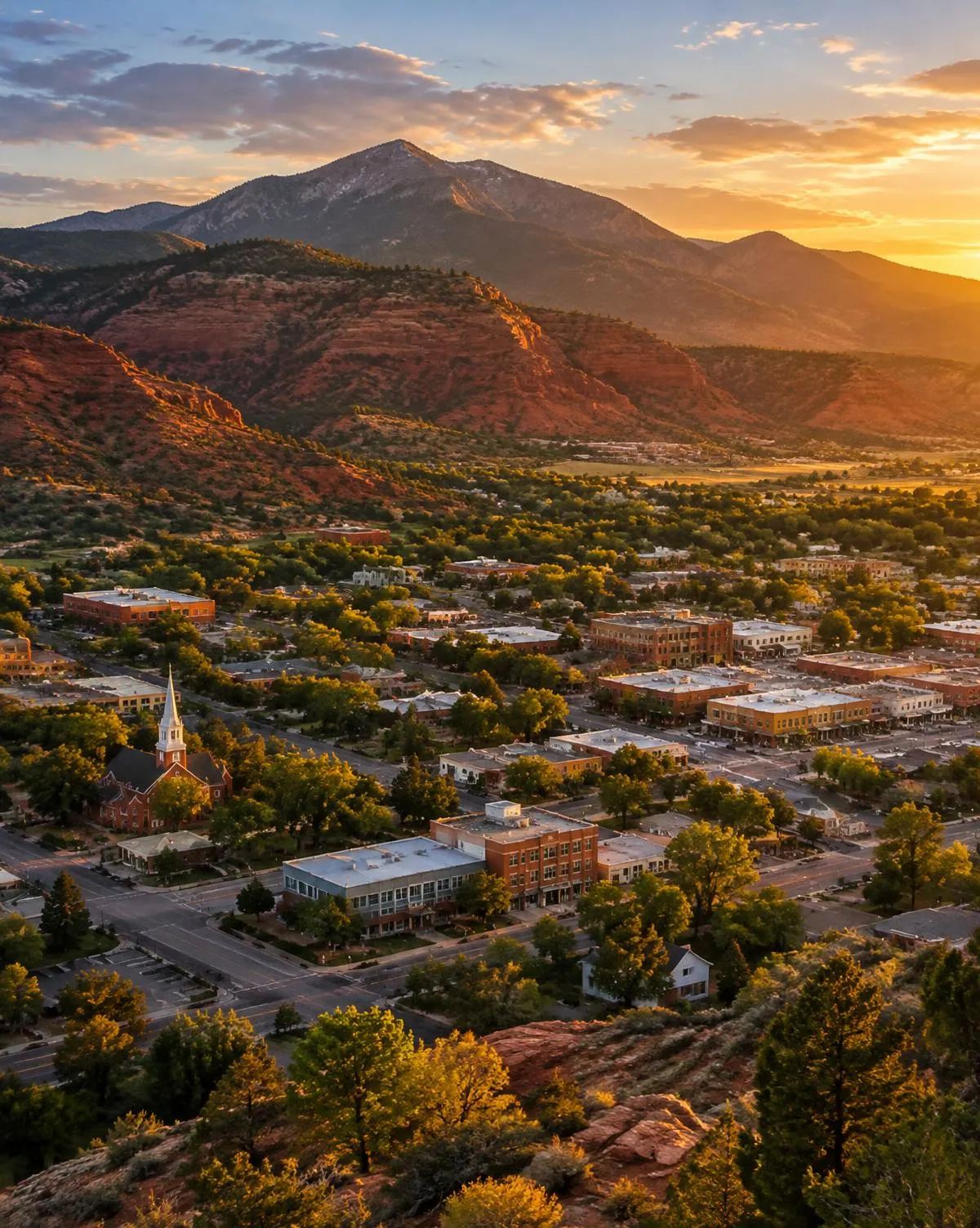 Cedar City, Utah at golden hour with mountains behind